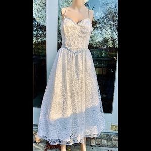 Vintage 80s/90s Gunne Sax Jessica McClintock While Lace Sweetheart Prom Dress